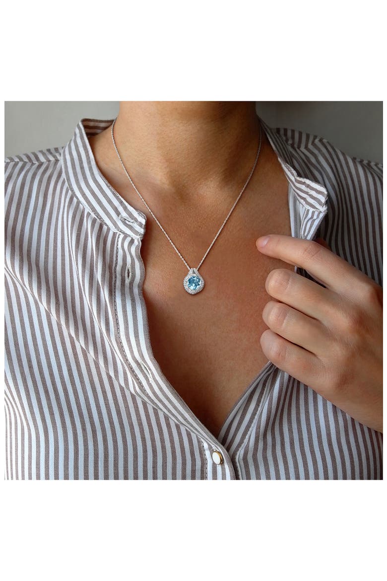 Sky Blue Topaz Halo Pendant Necklace & Earrings Set, Alternate, color, BLUE