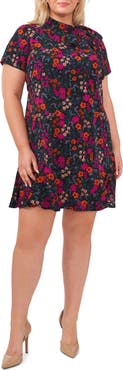 CeCe Floral Tie Neck A-Line Dress