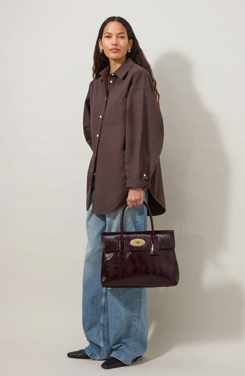 Mulberry Bayswater Patent Leather Handbag, Alternate, color, Deep Aubergine