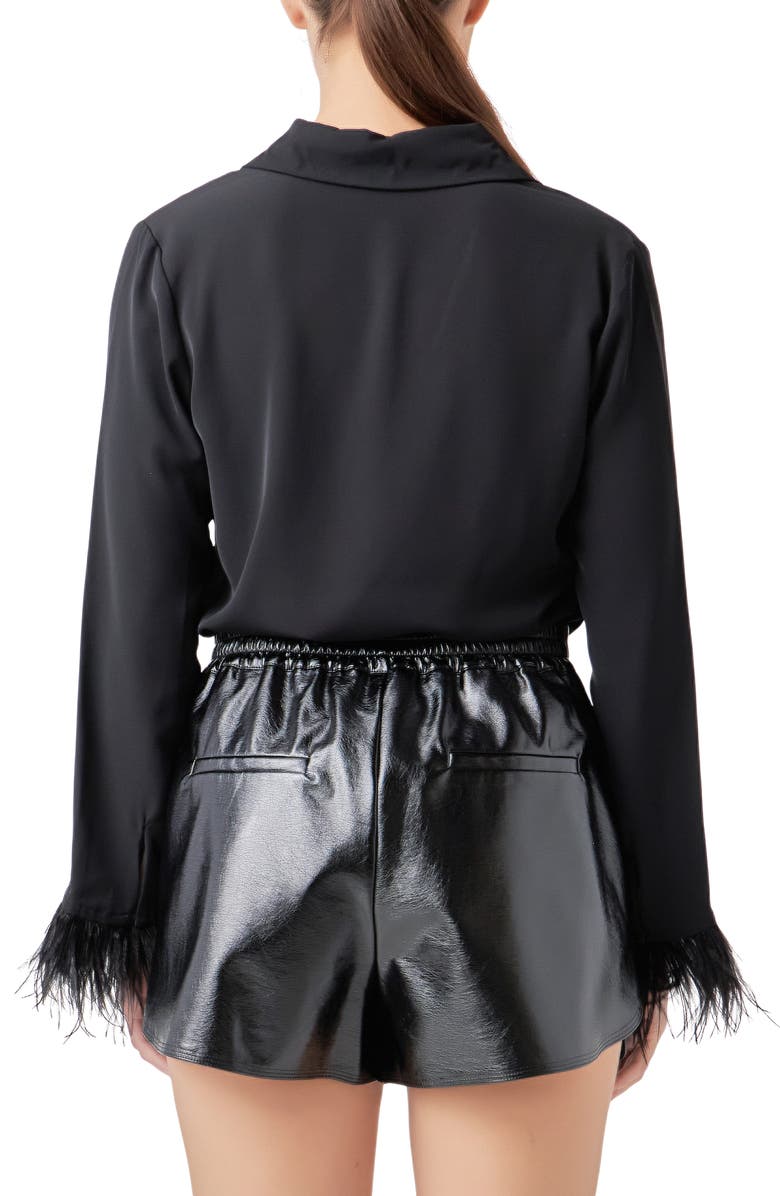 Endless Rose Faux Feather Trim Button-Up Blouse, Alternate, color,