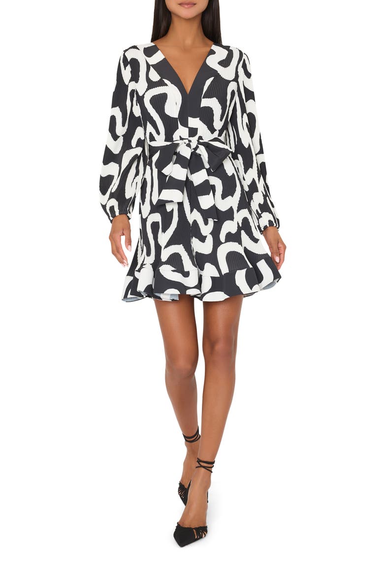 Liv Ink Swirl Print Long Sleeve Minidress, Main, color, BLACK/ WHITE