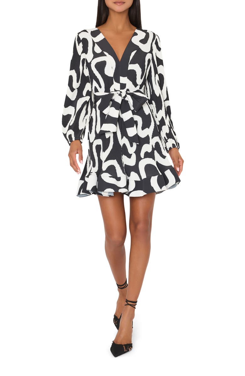 Milly Liv Ink Swirl Print Long Sleeve Minidress, Main, color, Black/ White