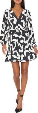 Milly Liv Ink Swirl Print Long Sleeve Minidress