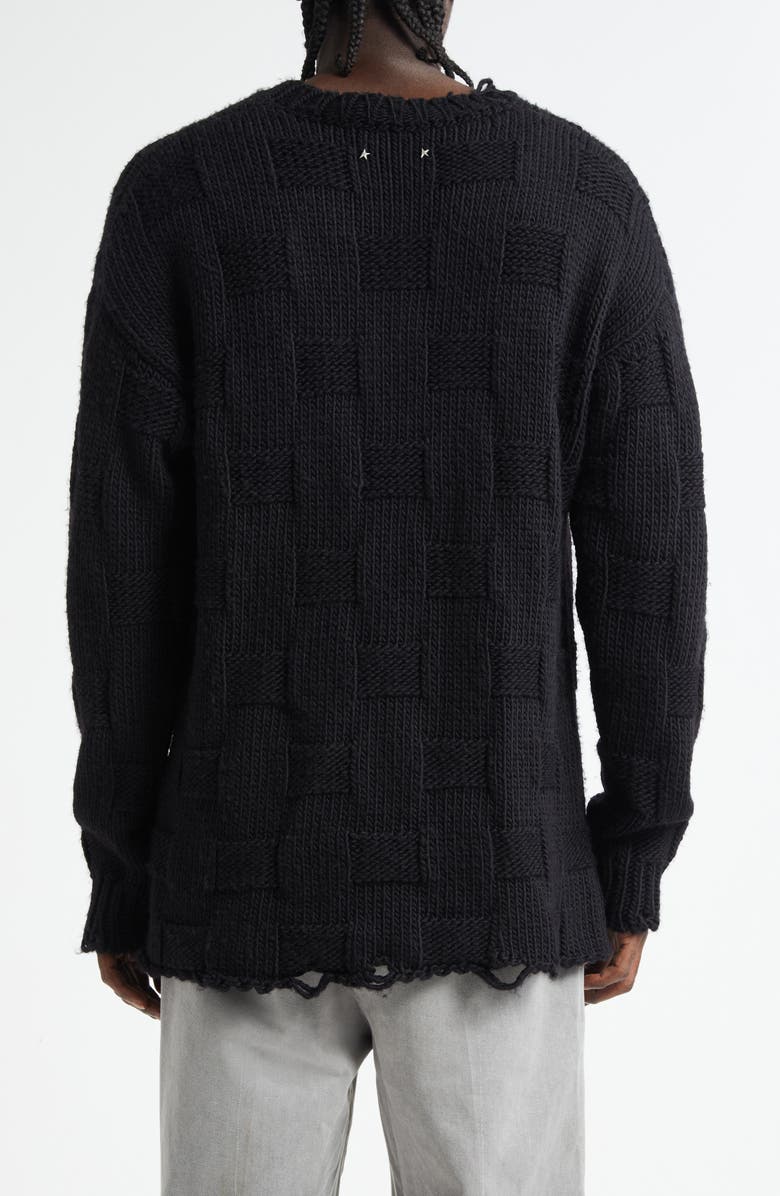 Golden Goose Journey Distressed Checkerboard Wool Sweater, Alternate, color, Black
