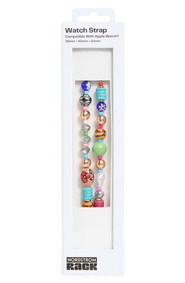 NORDSTROM RACK Faux Pearl Beaded Apple Watch<sup>®</sup> Watchband, Alternate, color, Rainbow Multi- Gold