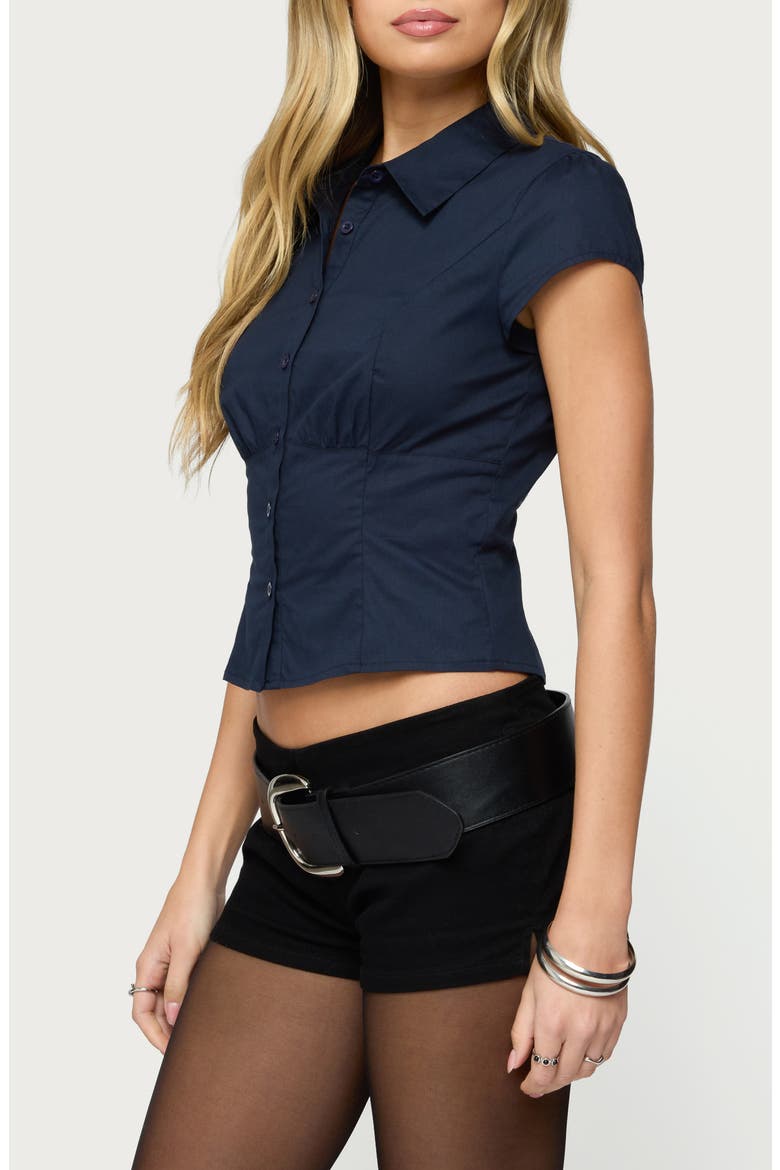 Massie Cap Sleeve Stretch Cotton Button-Up Shirt, Alternate, color, NAVY