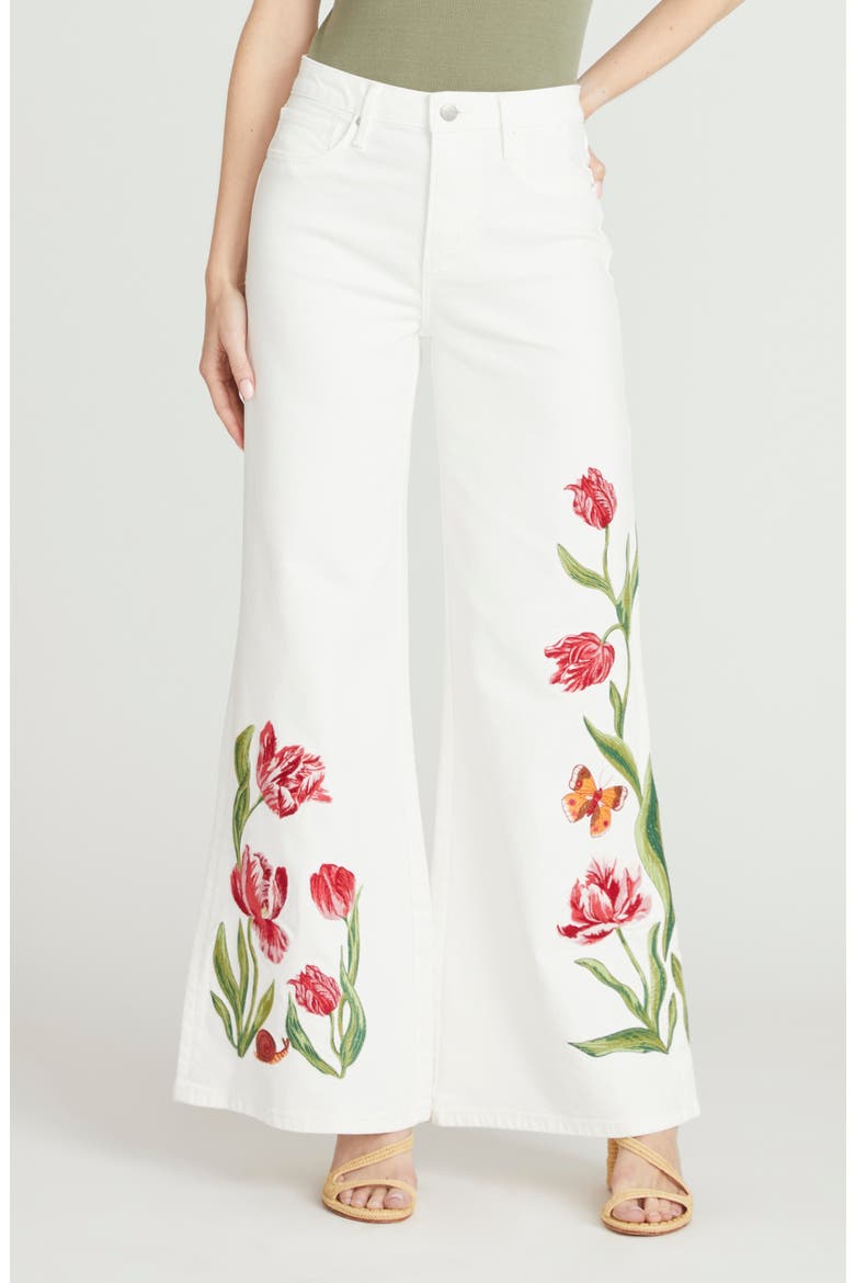 Penelope Embroidered Wide Leg Jeans, Main, color, WHITE