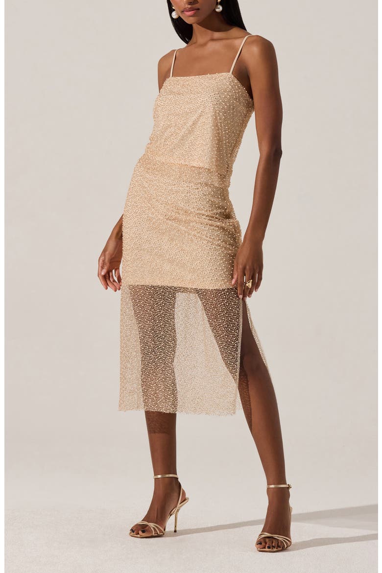 Messina Beaded Faux Pearl Midi Skirt, Alternate, color, CHAMPAGNE