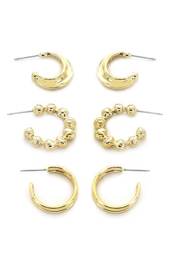 Panacea Set Of 3 Assorted Hoop Earrings In Gold