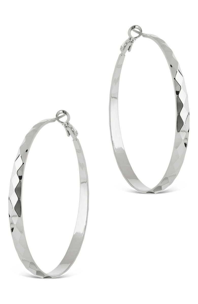 Sterling Forever Fatima Textured Hoop Earrings, Alternate, color, Silver