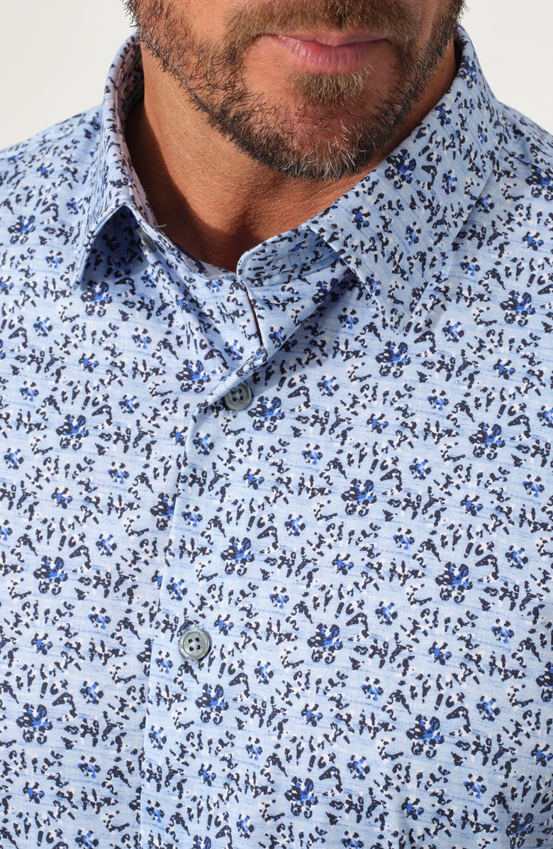 STUDIO GARNET LOS ANGELES Dynamic Comfort Short Sleeve Button-Up Shirt, Alternate, color, Indigo