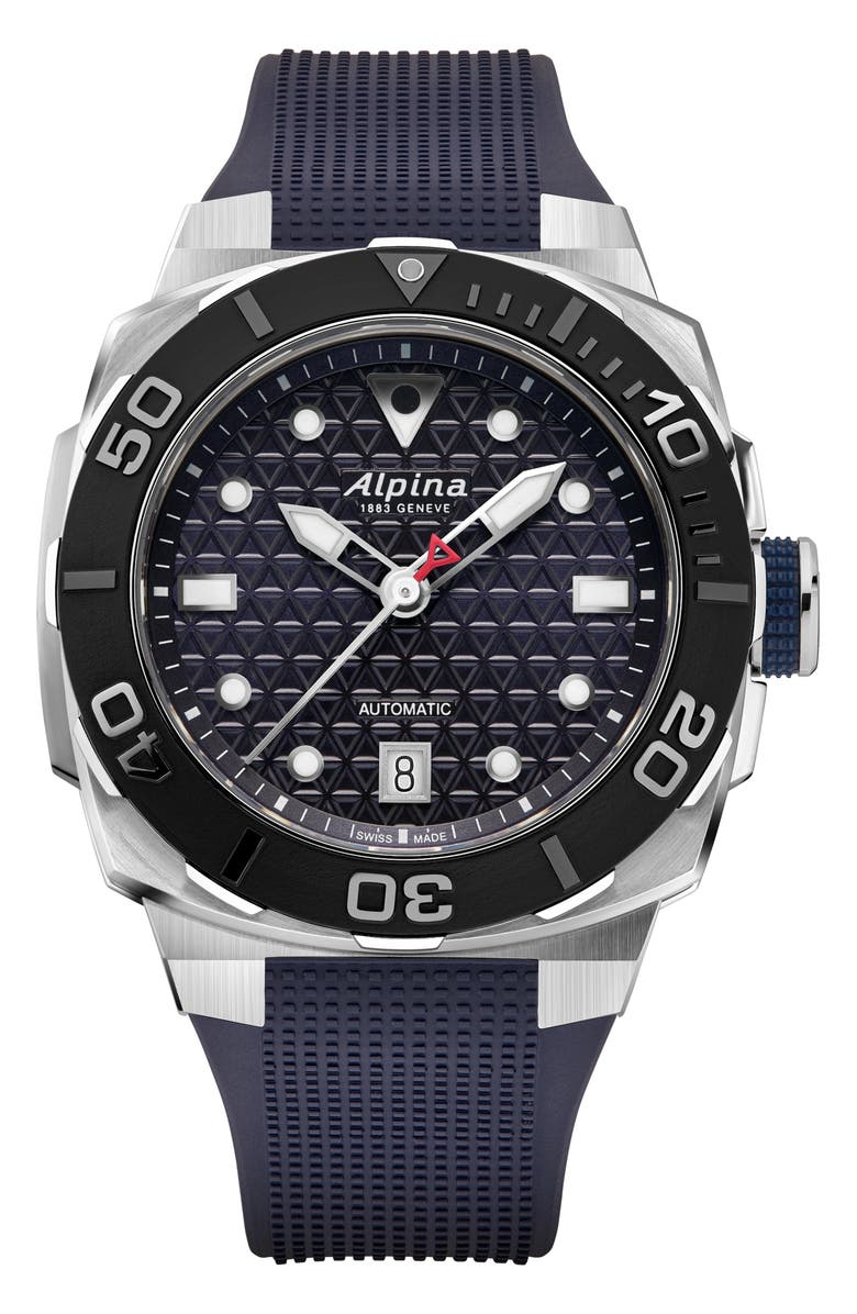 ALPINA Seastrong Diver Extreme Rubber Strap Automatic GMT Watch, 39mm x 40.5mm, Main, color,