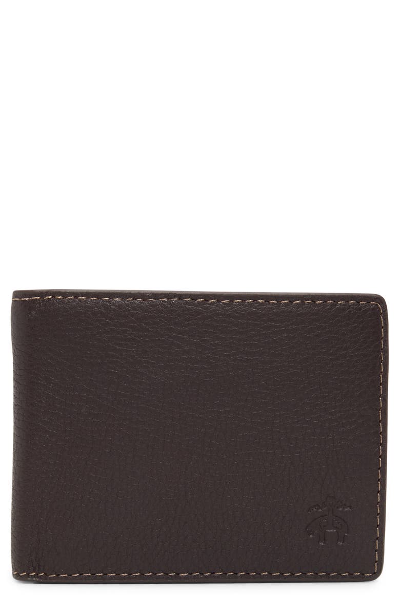 Brooks Brothers Brower Bifold Pebbled Leather Wallet, Main, color, Dark Brown
