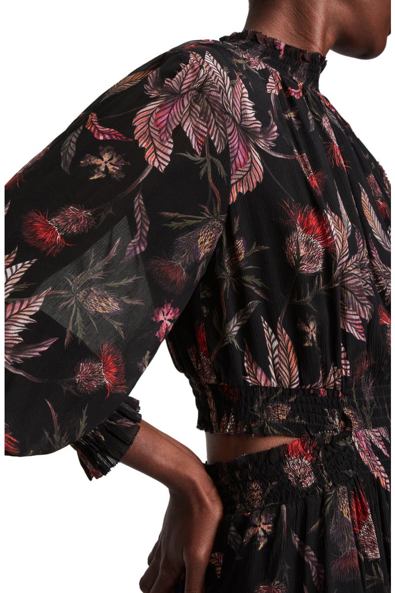 Harriet Harris Floral Print Long Sleeve Midi Dress, Alternate, color, BLACK