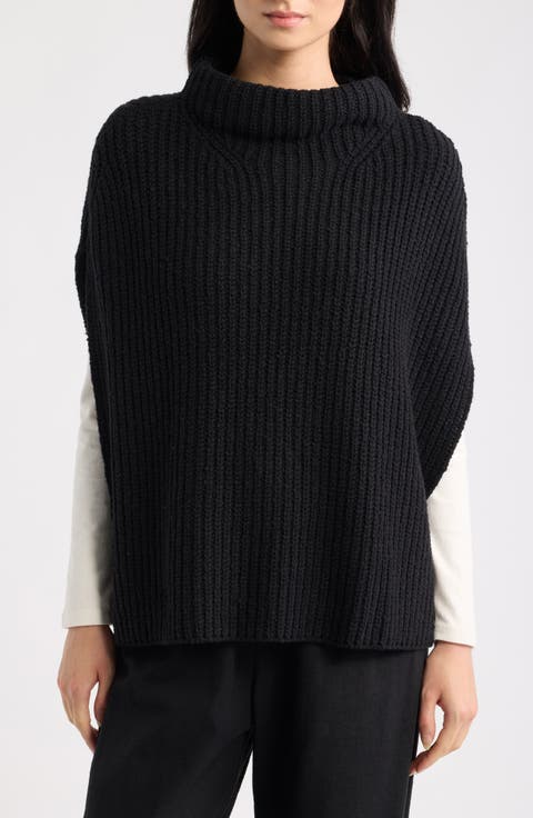 Cotton Blend Rib Poncho