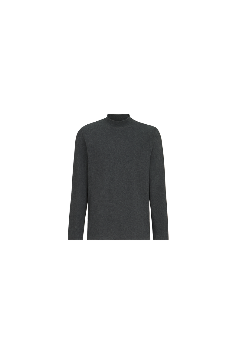 Cotton jersey long sleeve mock neck T-shirt, Alternate, color, Anthracite