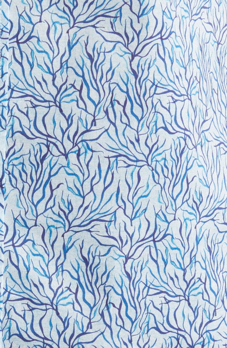 Bugatchi Orson Leaf Print Stretch Cotton Camp Shirt, Alternate, color, Aqua Blue