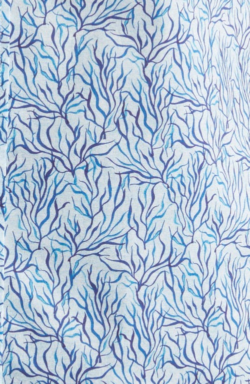 Bugatchi Orson Leaf Print Stretch Cotton Camp Shirt In Aqua Blue