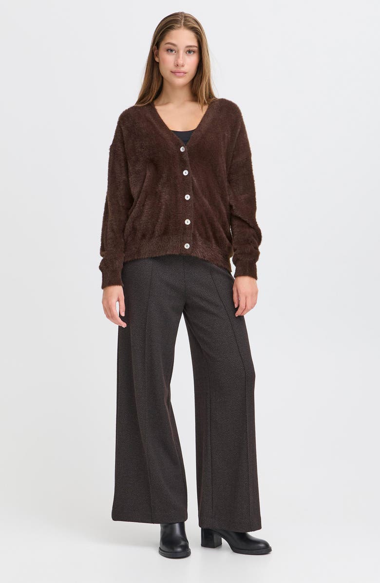 ICHI Eyelash Knit Cardigan, Alternate, color, Coffee Bean
