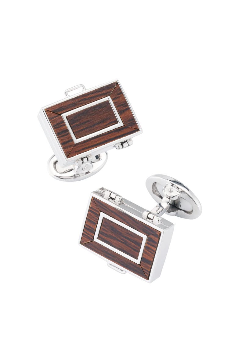 Backgammon Wood Inlay Sterling Cufflinks, Alternate, color, BROWN