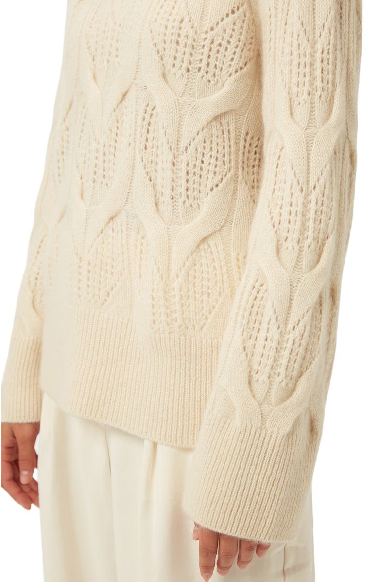 GOBI Mongolian Cashmere Ajour-Knit Cashmere Crew-Neck Sweater, Alternate, color, Off White