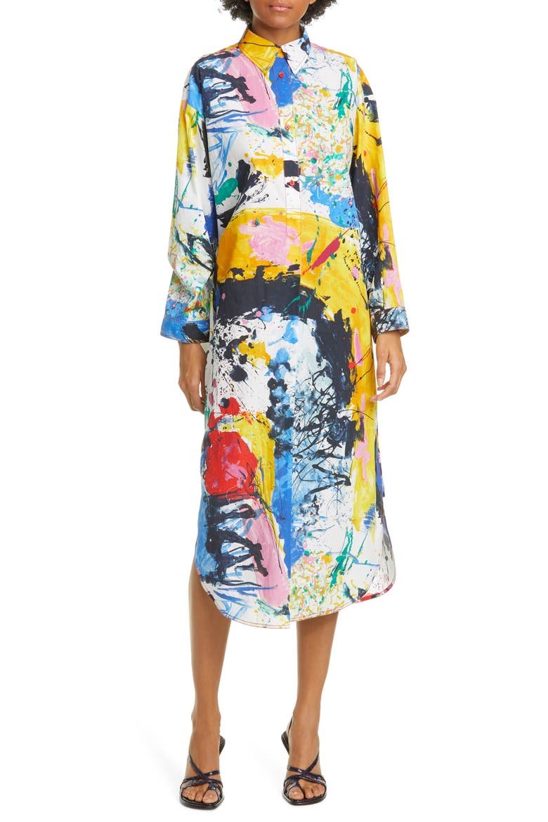 Paint Print Long Sleeve Midi Dress, Main, color, MULTI PRINT