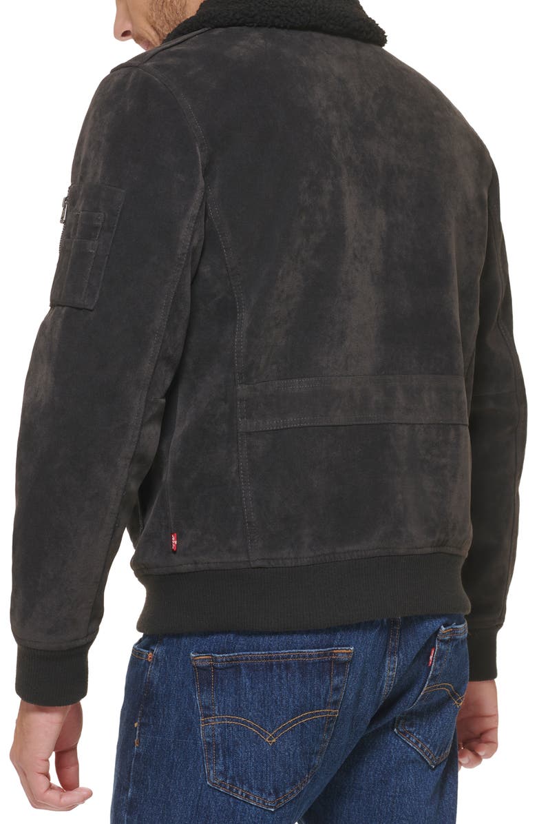 Levi's<sup>®</sup> Faux Suede Aviator Bomber Jacket with Removable Faux Shearling Collar, Alternate, color,