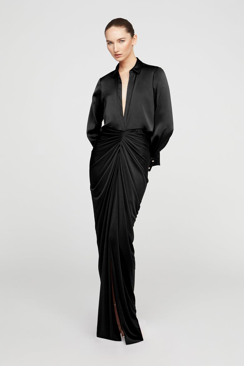 Katrine Jersey And Satin Gown, Alternate, color, Black