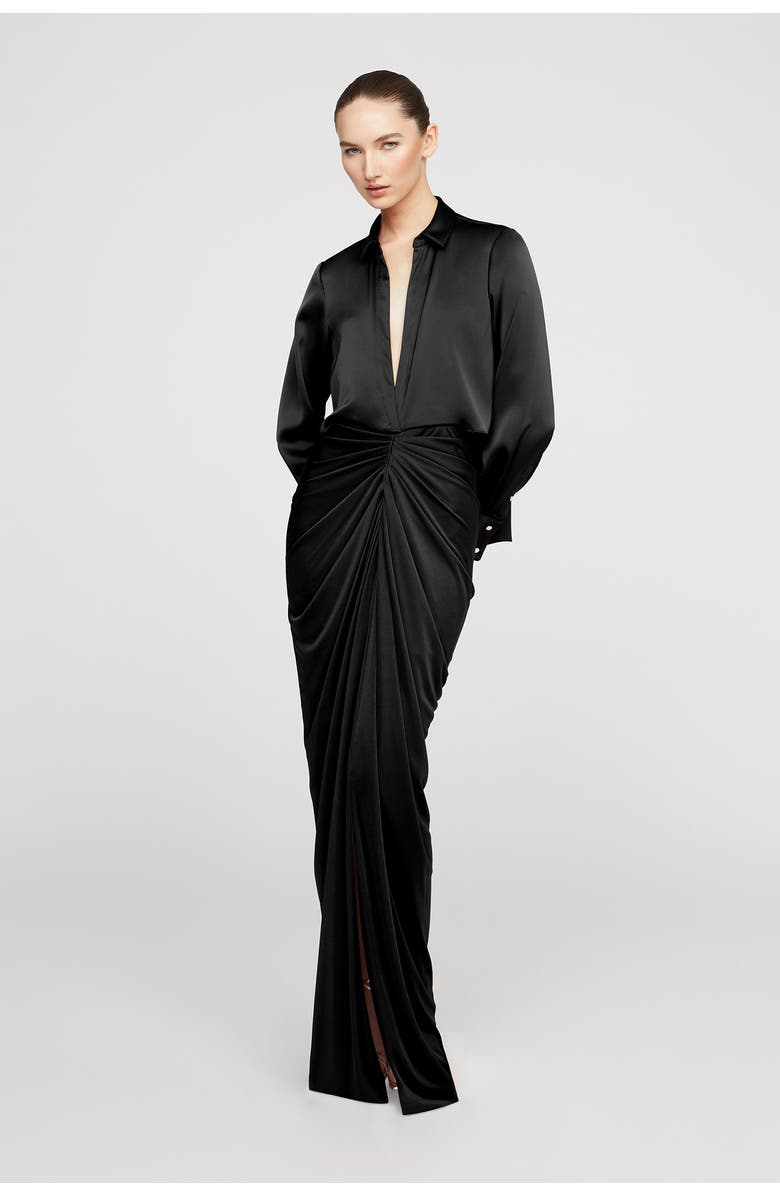 HALSTON Katrine Jersey And Satin Gown, Alternate, color, Black
