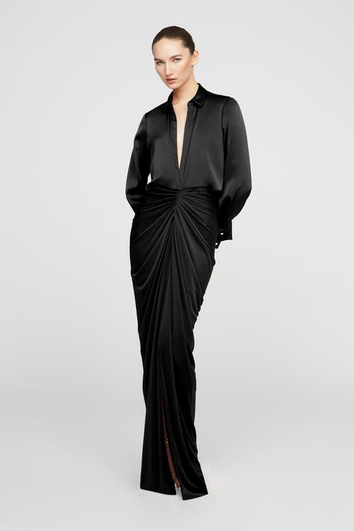 Halston Katrine Jersey And Satin Gown In Black