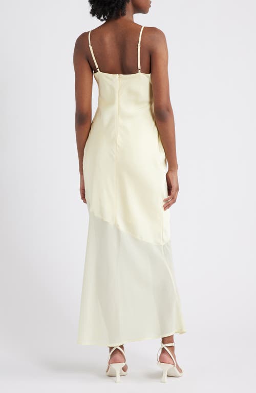Rare London Mixed Media Satin & Chiffon Slipdress In Butter
