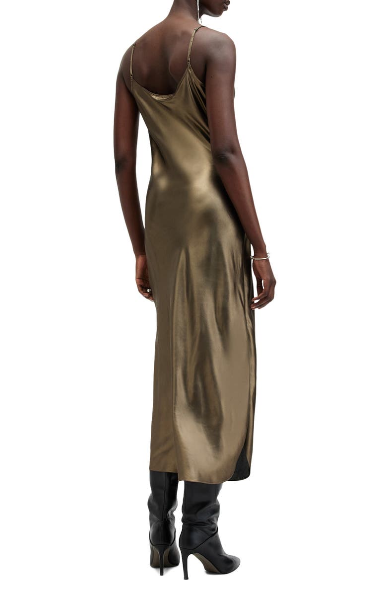 AllSaints Hadley Metallic Satin Slipdress, Alternate, color, Metallic Gold
