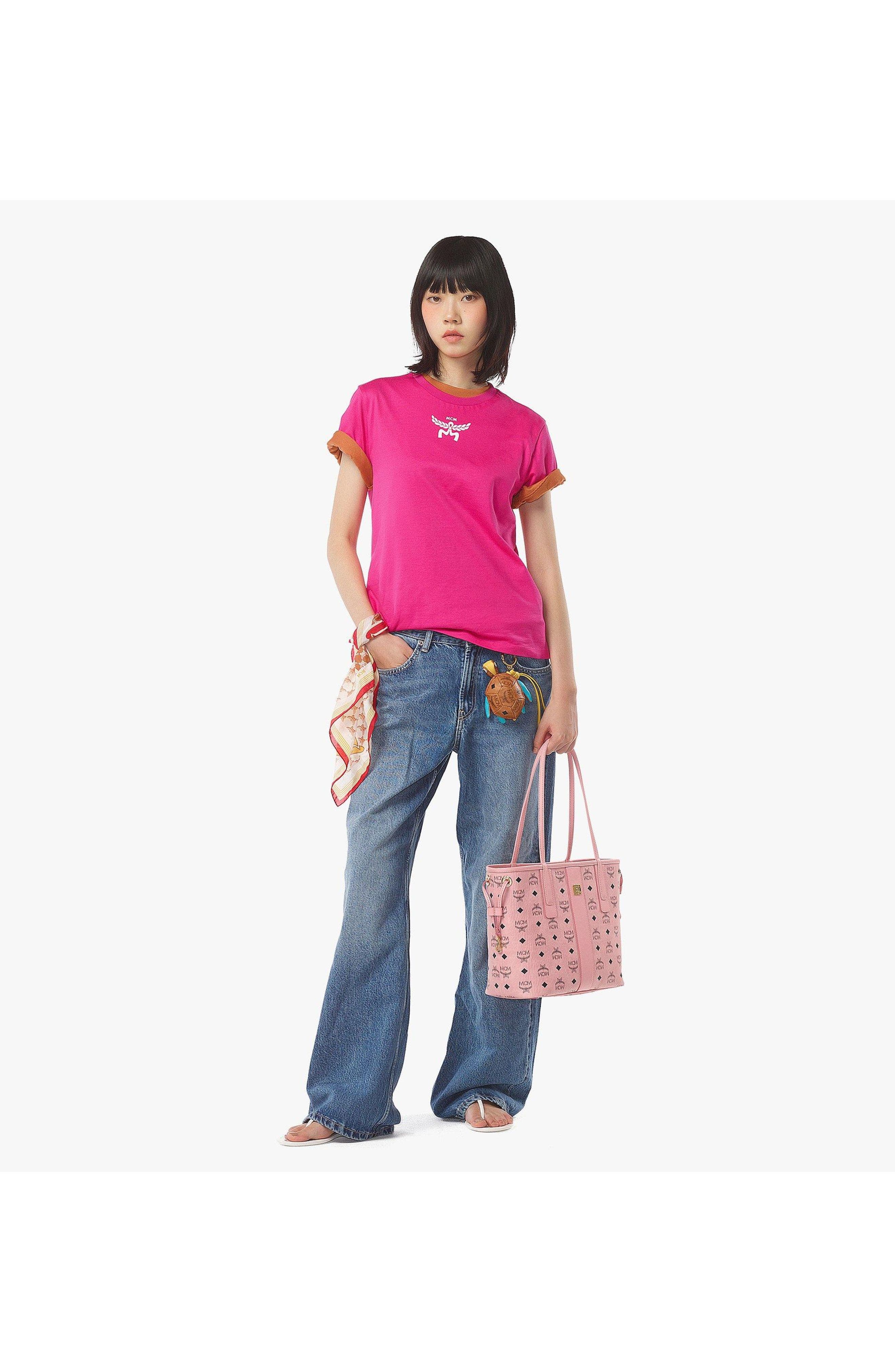 MCM Small Liz Shopper in Visetos, Alternate, color, Pink