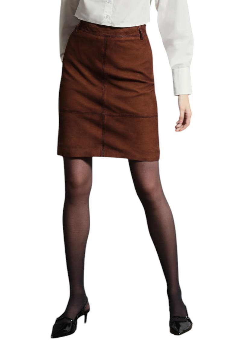 Piper High Waist Leather Skirt, Main, color, COGNAC