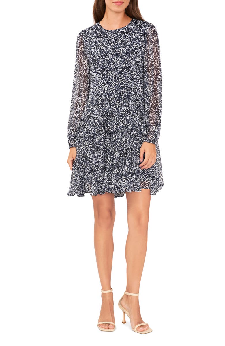 Halogen<sup>®</sup> Floral Long Sleeve Ruffle Hem Dress, Main, color,