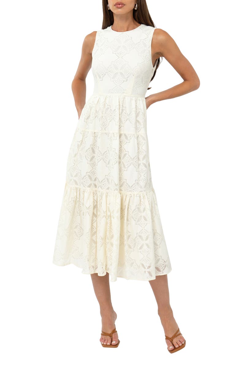 Adelyn Rae Marina Tiered Lace Midi Dress, Main, color, 