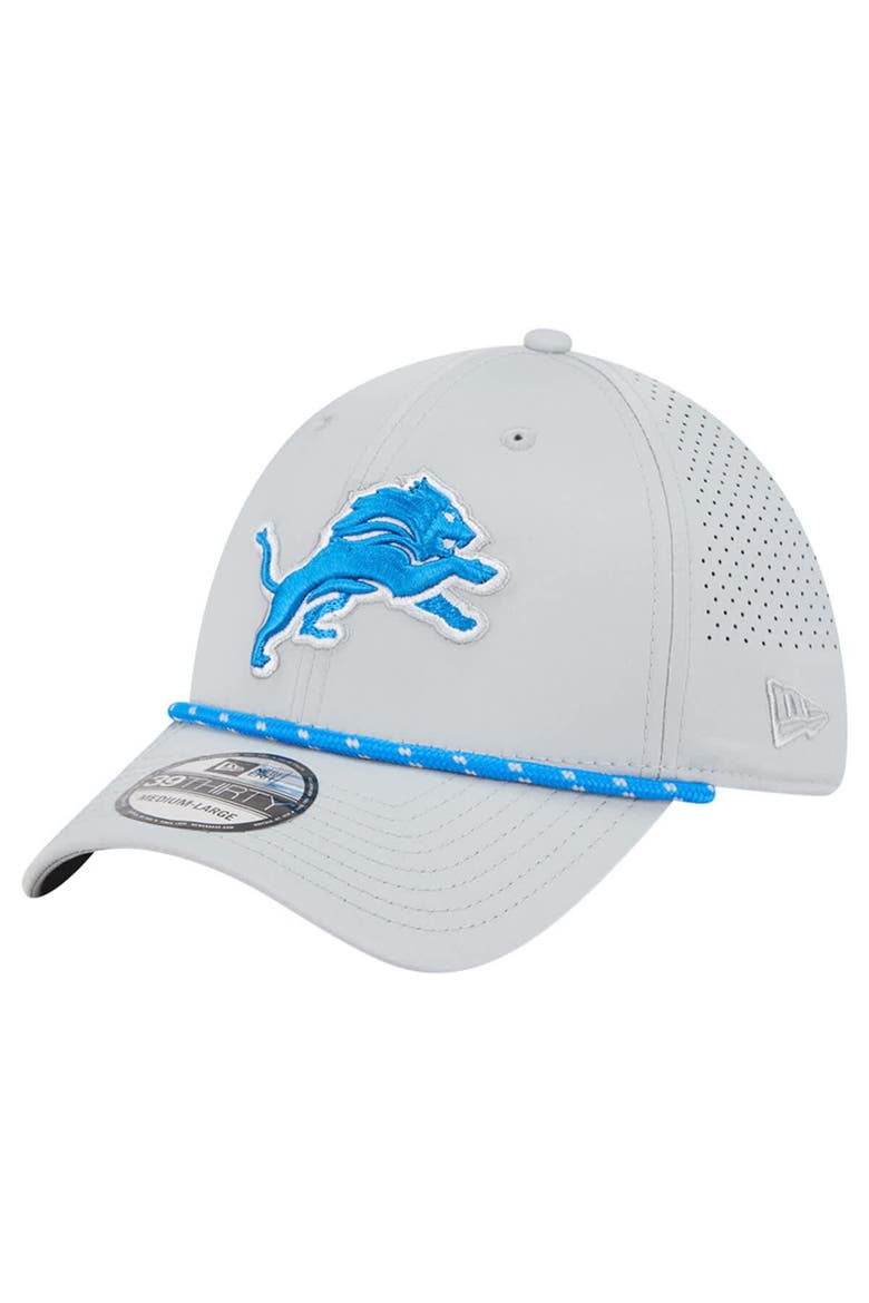 Men's New Era Blue Detroit Lions Perforated 39THIRTY Flex Hat, Main, color, Gray