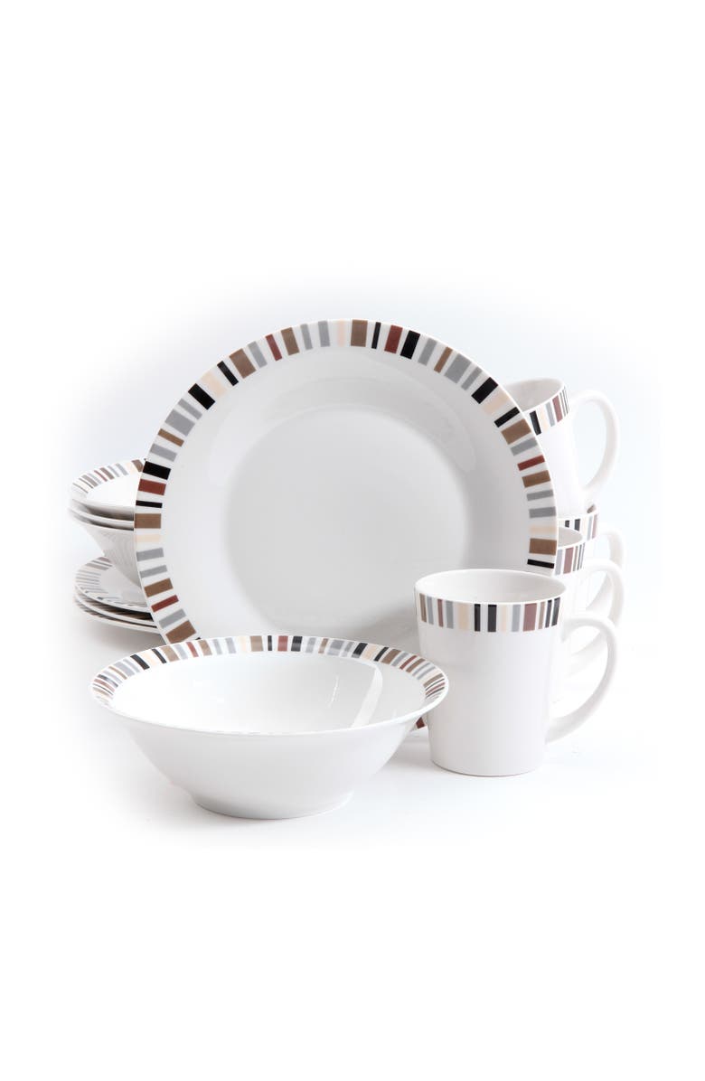 Gibson 12 Piece Lanvale Fine Ceramic Dinnerware Set For 4, Main, color, White