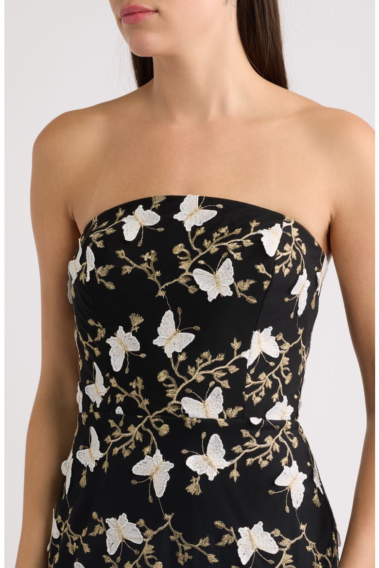 Metallic Embroidered Strapless Gown, Alternate, color, BLACK/ WHITE