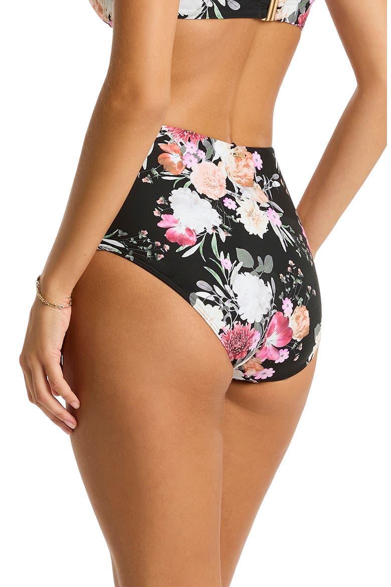 Belle Paneled High Waist Bikini Bottoms, Alternate, color, BLACK