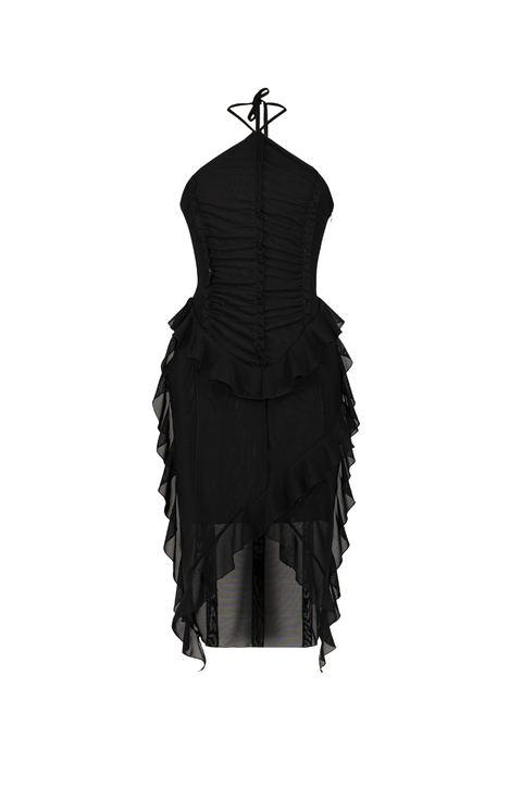 Ria Ruffle Mesh Midi Dress