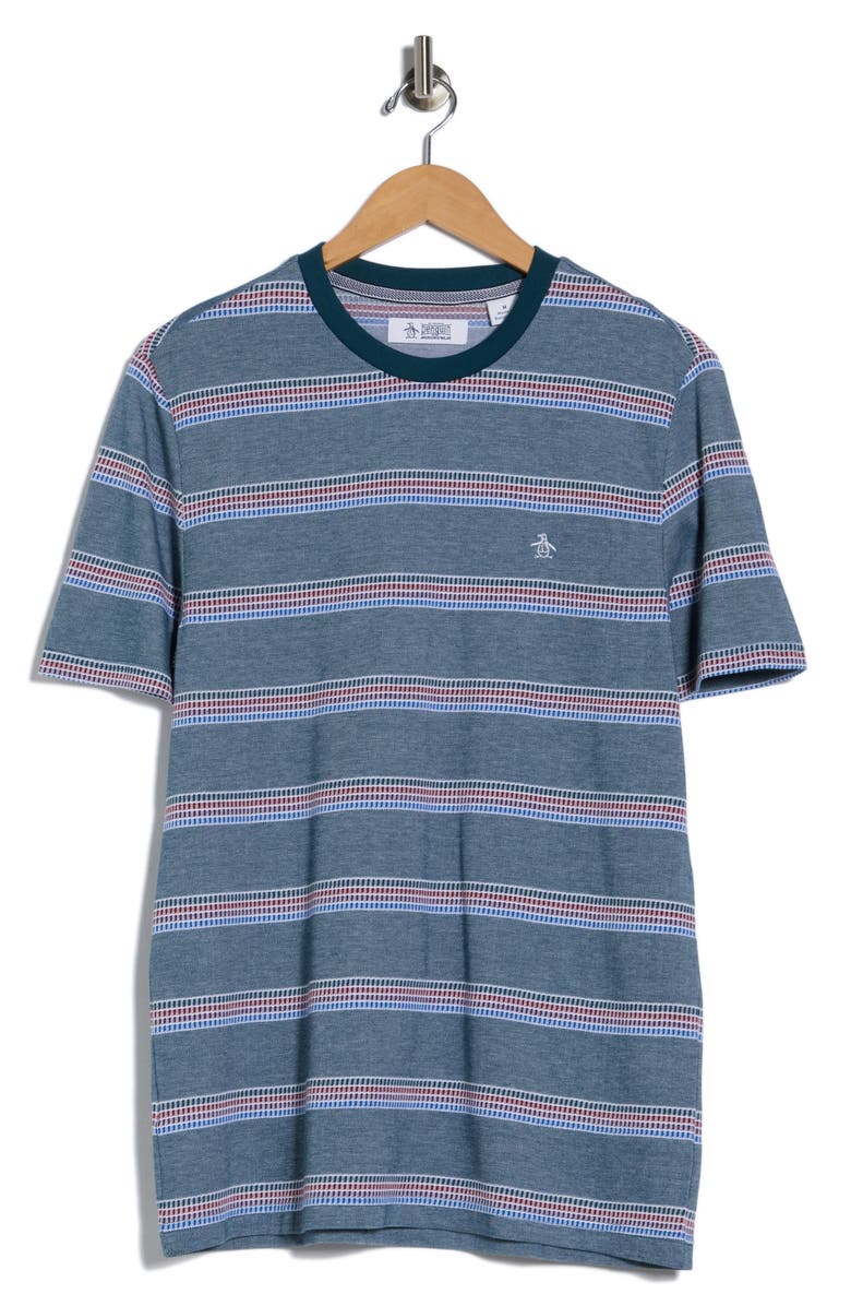 Original Penguin Stripe Bird's Eye Piqué Crewneck T-Shirt, Alternate, color, Refelecting Pond