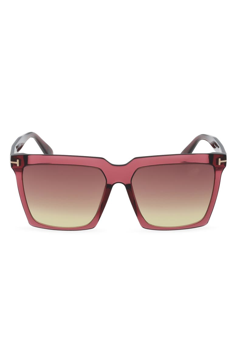 TOM FORD Sabrina 58mm Gradient Square Sunglasses, Main, color, Bordeaux / T Logo / Sunset