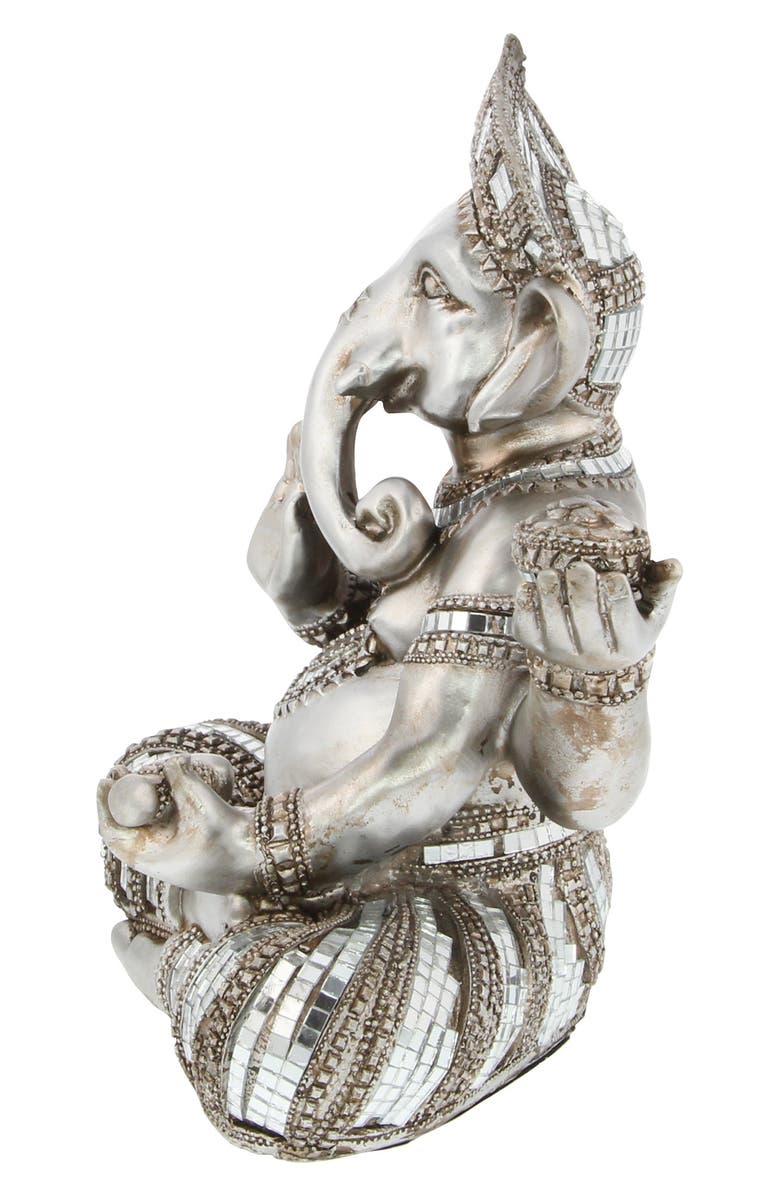 VIVIAN LUNE HOME Silvertone Polystone Meditating Ganesh Sculpture with Engraved Carvings and Relief Detailing, Alternate, color,