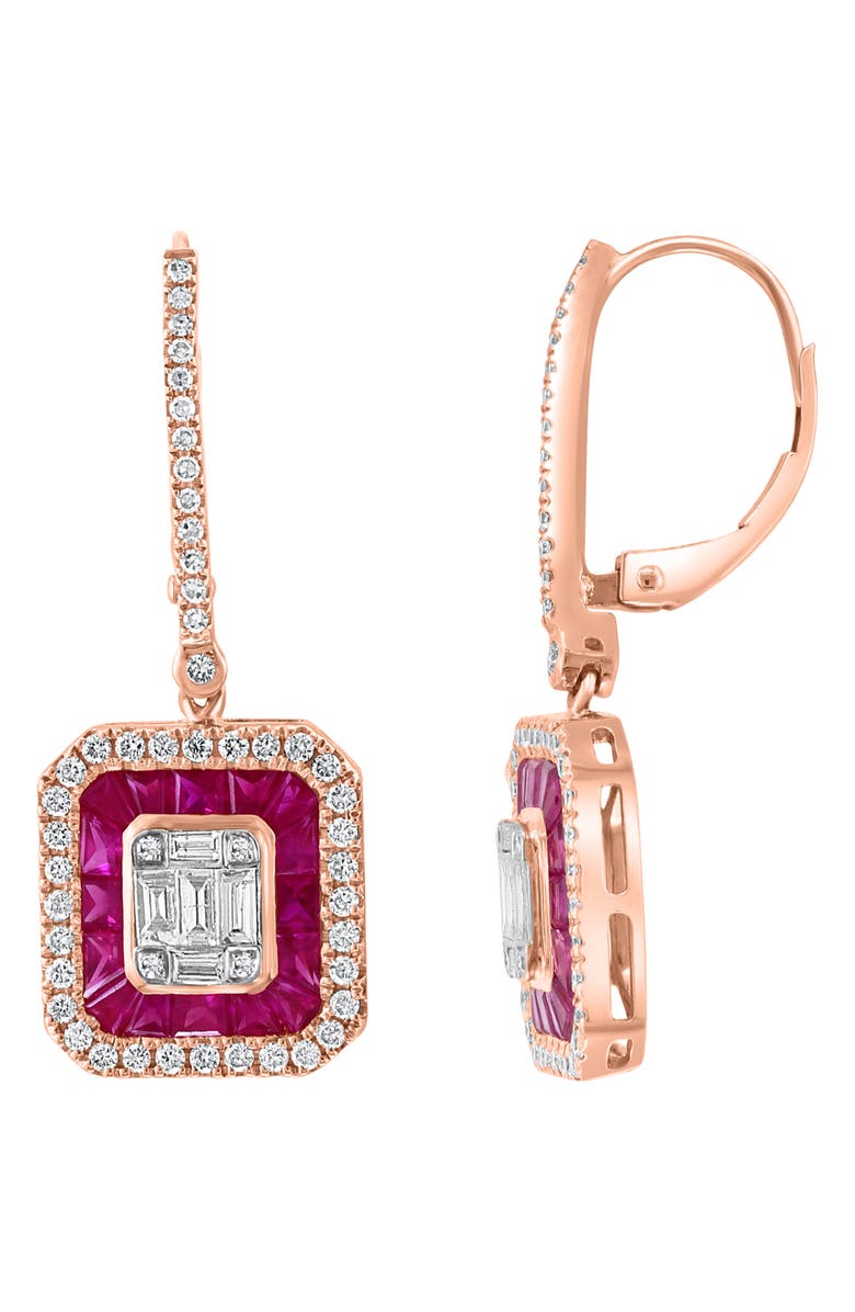 EFFY 14K Rose Gold Diamond Ruby Drop Earrings - 0.9ct., Alternate, color, 