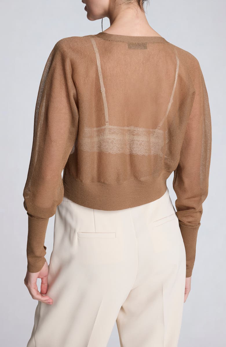 Kenneth Cole Crop Sheer Saddle Shoulder Cardigan, Alternate, color, Mesquite