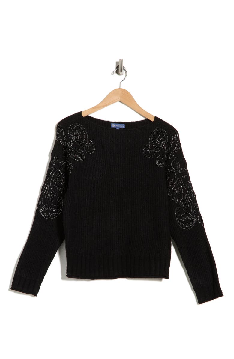 Democracy Embroidered Pullover Sweater, Main, color, Black