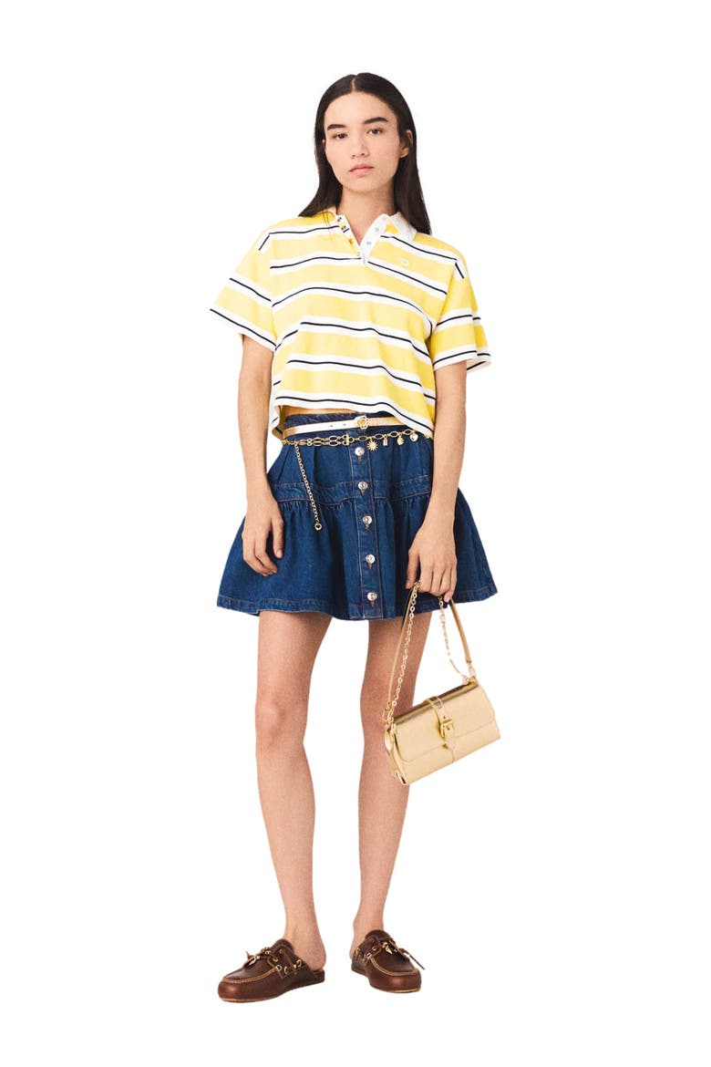 Striped short-sleeve polo, Main, color, Pale yellow