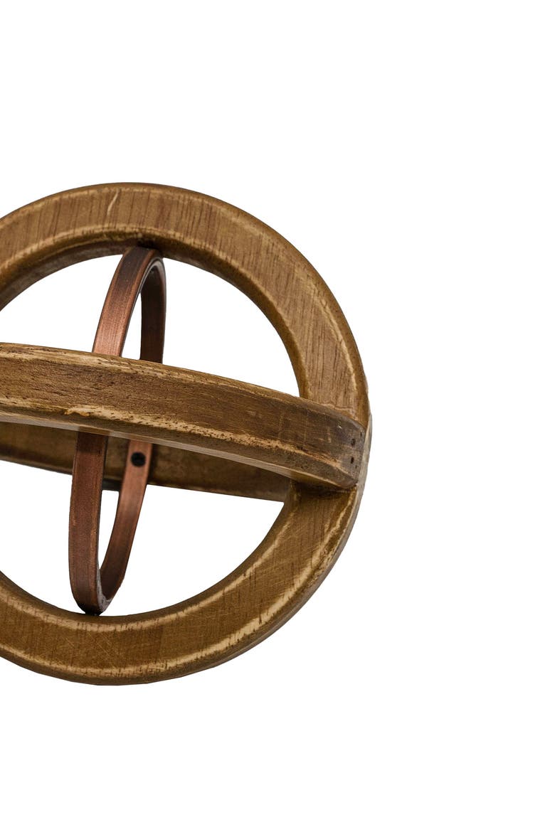 Orb Decorative Accent Natural Wood & Metal, Alternate, color, Brown