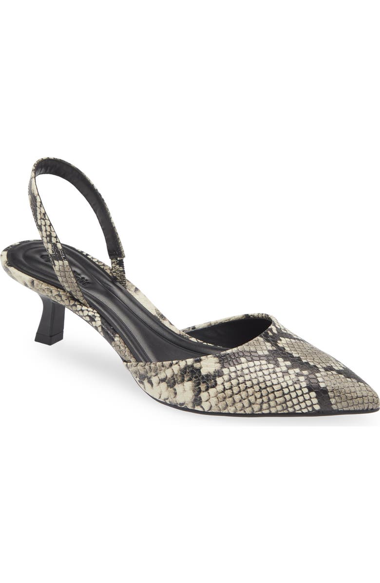 Open Edit Cammie Kitten Heel Slingback Pump, Main, color, Black-White Snake